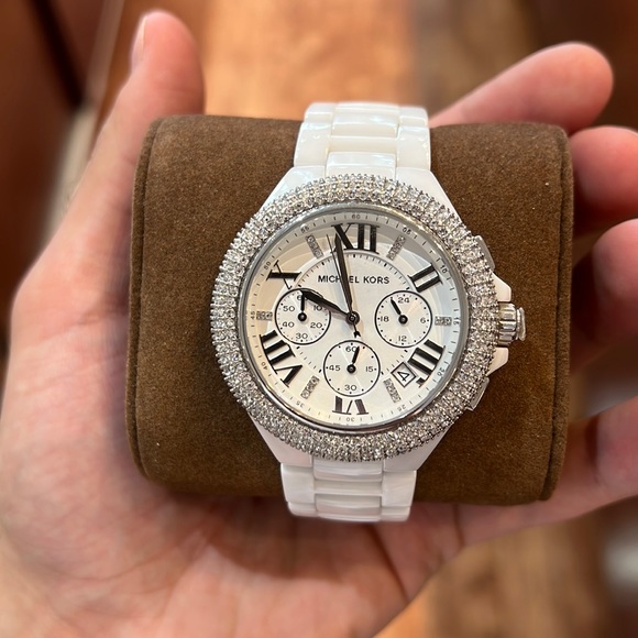 Michael Kors White Ceramic Crystal Watch - Picture 2 of 4